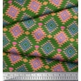 thumbnail image 3 of Soimoi Green polyester Crepe Fabric Diamond Geometric Decor Fabric Printed Yard 42 Inch Wide, 3 of 5