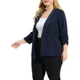 thumbnail image 4 of Agnes Orinda Women's Plus Size Blazers Lapel Collar Open Front 3/4 Sleeve Wear-to-Work Jackets 4X Dark Blue, 4 of 8