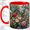 Red, variant on Cardinal Wildflower Garden Coffee Mug, Red Cardinal Mug, Morning Tea Cup for Home, Songbird Among Pink Roses with Purple Lavender and Leaves, Floral Wildlife Art, Backyard Birdwatcher