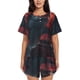 thumbnail image 1 of Balery Red Moon Shark Sailboat Conjunto de Pijama para Mujer con Estampado, Dos Piezas de Manga Corta y Shorts, Ropa de Dormir Suave con Cuello Redondo y Bolsillos-XX-Large, 1 of 6