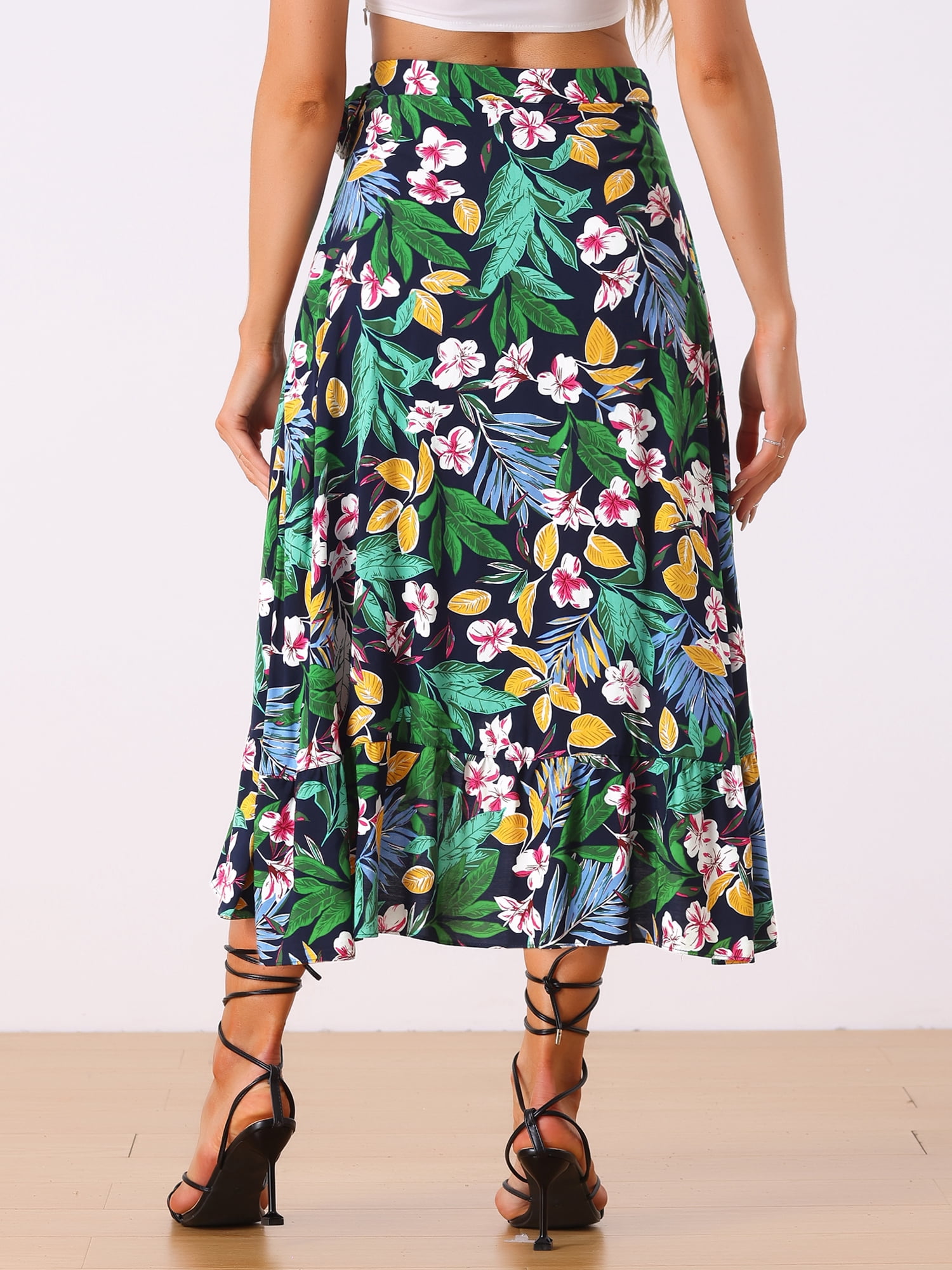 DARING DIVA Women's Ruffle Self Tie Knot Split Beach Wrap Midi Skirt XL Dark Blue