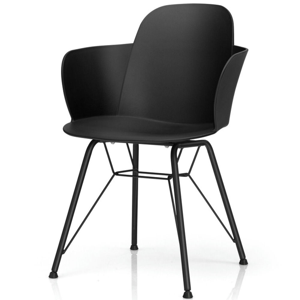 Demi Bonn Set of 2 Metal Frame Modern Petal-Shape Plastic Dining Chairs, Black