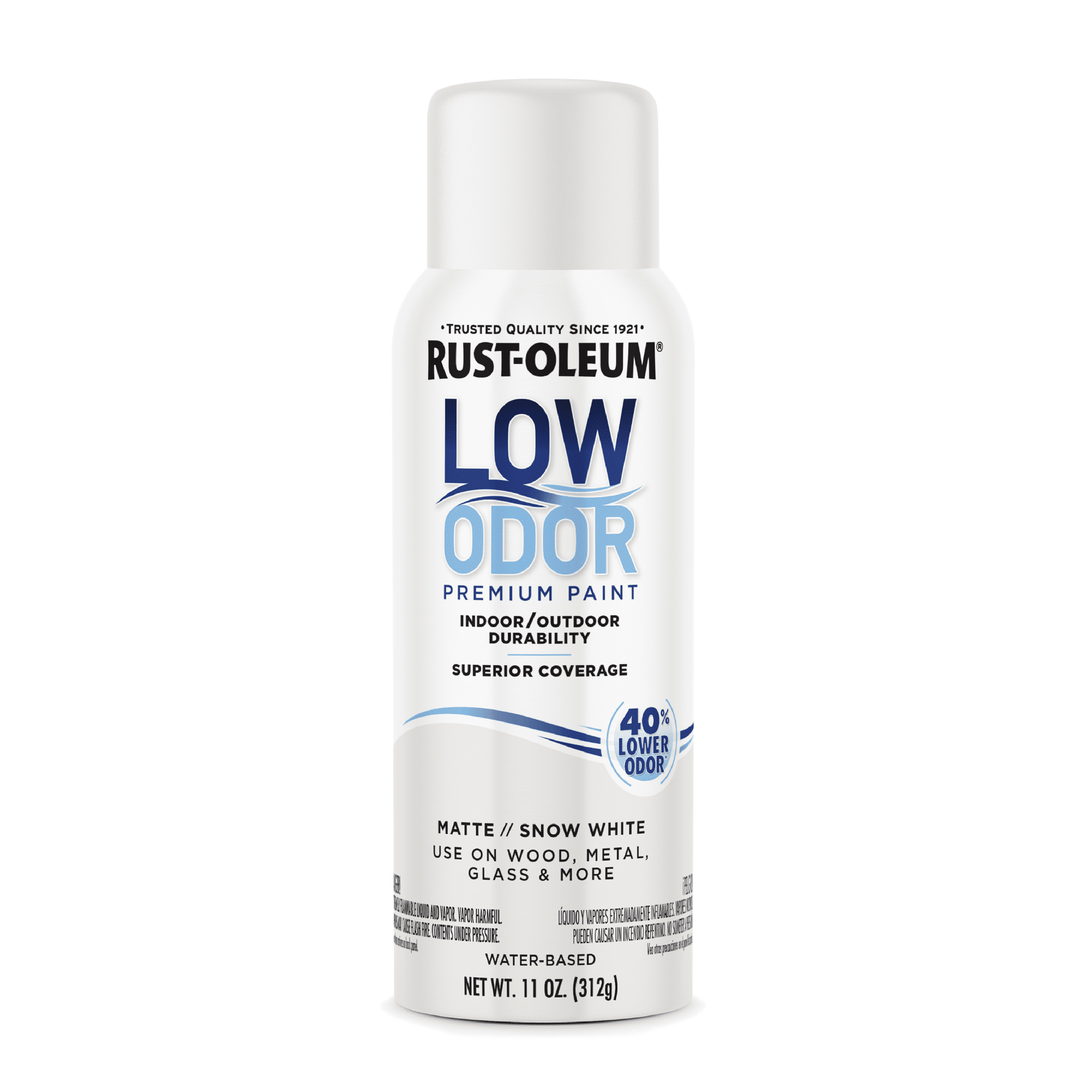 (2 pack) Snow White, Rust-Oleum Low Odor Premium Matte Spray Paint-388286, 11 oz