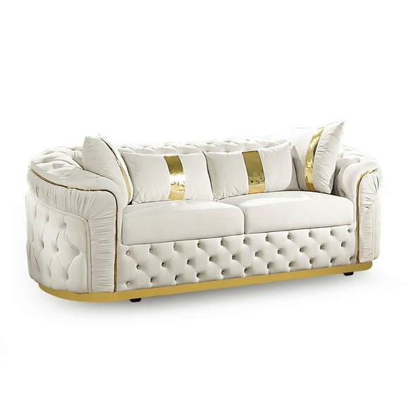 Furniture of America Gizon Glam Fabric Diamond Tufting Adult Sofa, Beige and Gold