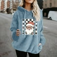 thumbnail image 2 of Women Fleece Christmas Hoodies Trendy Long Sleeve Fluffy Ultra Soft Xmas Santa Graphic Plaid Sweatshirt with Pocket, 2 of 4