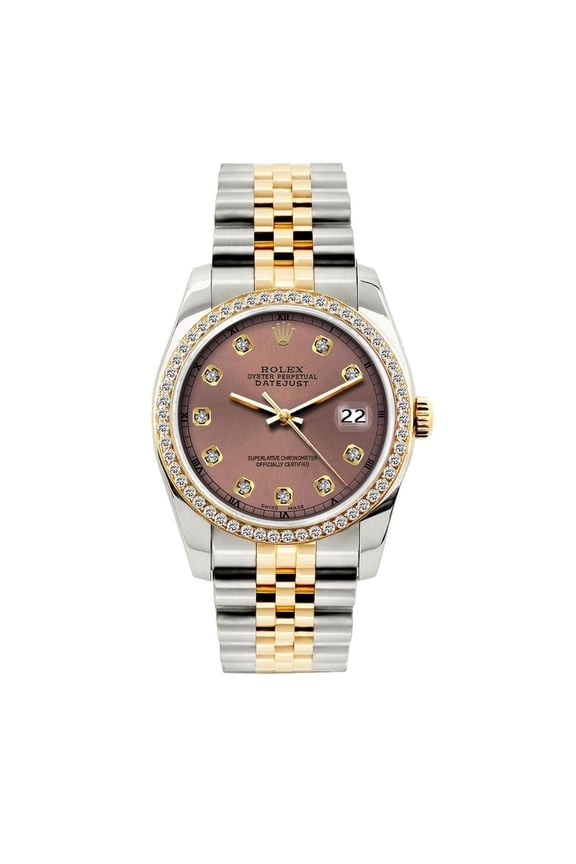 Pre-Owned Rolex Datejust 36MM 16233 Everose Diamond Dial Diamond Bezel Two Tone Yellow Gold Jubilee Bracelet 1.2ct