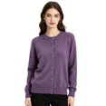 thumbnail image 3 of Huowey Womens Cardigan Sweaters Knit Button Up Cardigans Long Sleeve Crew Neck Soft Fall Winter Coats,Purple,L, 3 of 3