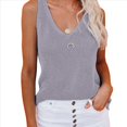 thumbnail image 2 of Camisola de Cuello en V para Mujer, Corte Entallado, Versátil, Color Liso, Sin Mangas, de Punto Básico, Gris, XXL, 2 of 8