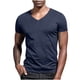 thumbnail image 1 of Blusas y camisas de manga corta con cuello en V para hombre, blusas casuales de verano a la moda de color liso con cuello en V y manga corta para hombre., 1 of 7