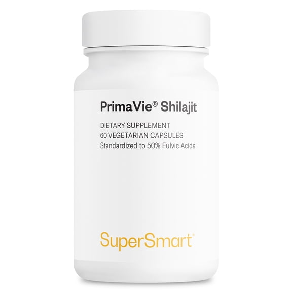SuperSmart Super Shilajit 500mg per Day (High Potency) - PrimaVie Shilajit Supplement - Himalayan, Purified & Organic Shilajit | Non-GMO & Gluten Free - 60 Vegetarian Capsules