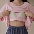 thumbnail image 5 of Busydd Pajamas for Women Set Short Sleevel Round Neck Top Built in Bra and Shorts Two Piece Sets for Women Summer Casual Plain Loungewear Set Comfy Breathable Cotton Sleepwear, 5 of 5