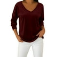 thumbnail image 6 of GaThRRgYP Womens Long Sleeve T Shirt,Women'S Solid-Color V-Neck Casual Long-Sleeved Pullover Top Wine L, 6 of 9