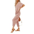 thumbnail image 4 of Langwyqu Women's Button Up Jumpsuit Casual Loose Short Sleeve V Neck Rompers, 4 of 5