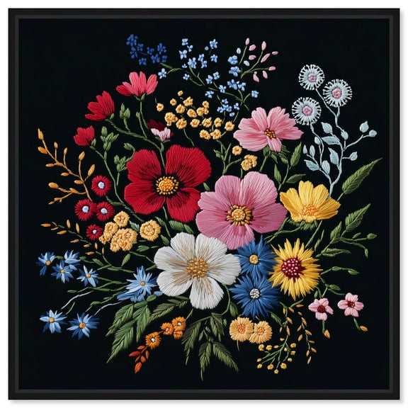 Midnight Wildflower Weave Canvas Maximalist Wall Art by Art Remedy, Black Frame, 12 x 12