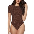 thumbnail image 2 of Uemuo Dark Brown Glitter Pattern Women's One Piece Short Sleeve Swimsuit Rash Guard Surfing Modest Quick-drying Swimsuit Beach Essentials-Medium, 2 of 9