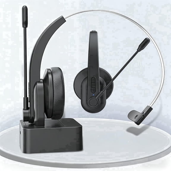 Hinzonek Wireless Headset, V5.3 Trucker Bluetooth Headset with Noise Cancelling Mic & Mute Button, 40 Hrs Working Time, Headphones for Home,Office, Cell Phones, Computer, Truck Drive