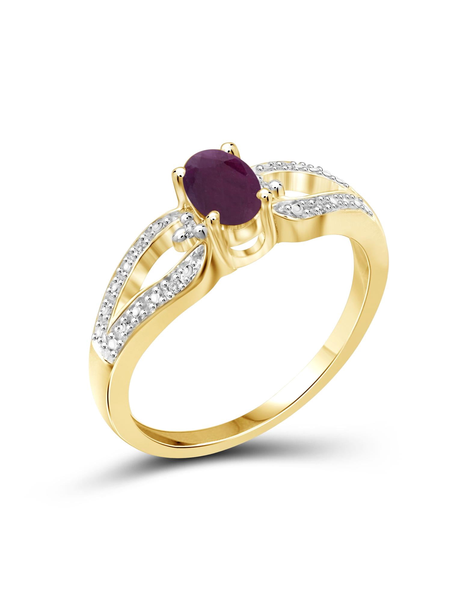 JewelersClub Ruby Ring Birthstone Jewelry – 0.50 Carat Ruby 14K Gold Plated Silver Ring Jewelry with White Diamond Accent – Gemstone Rings with Hypoallergenic 14K Gold Plated Silver Band