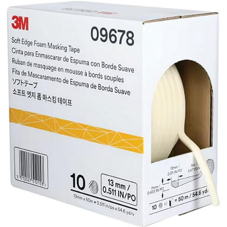 3M Soft Edge Foam Masking Tape, 1/2 IN x 165 FT, 1RL/BX 09678