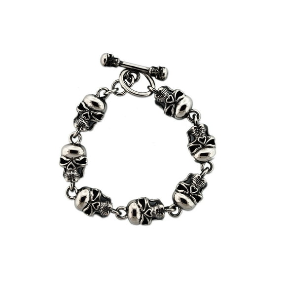 Men's Skull Toggle Stainless Steel Bracelet, 8-1/2"