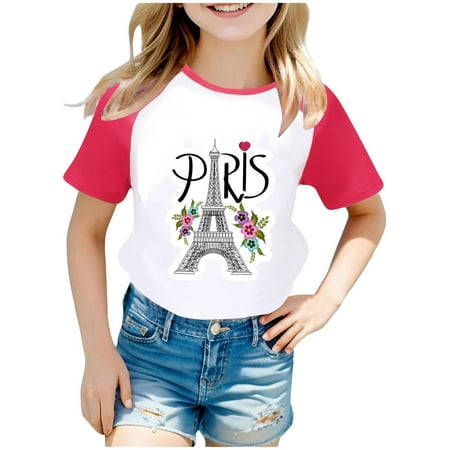 

Men s and Women s Wear City Tourism Commemorative Print Raglan Sleeve Color Block Short Sleeve T Shirt 3 Girl Youth Shirts T Shirts Baby Girl Tops Girls Dance Winter Trees Vest and Shirt Set Girls Kid