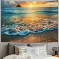 thumbnail image 2 of Patifu Hawaiian Tapestry, Scenic Sunrise Over Ocean Rocks Sand Clouds Sunshine Tide Sunbeam Seashore, Wall Hanging for Bedroom Living Room Dorm Decor,  40x30inch, 2 of 6