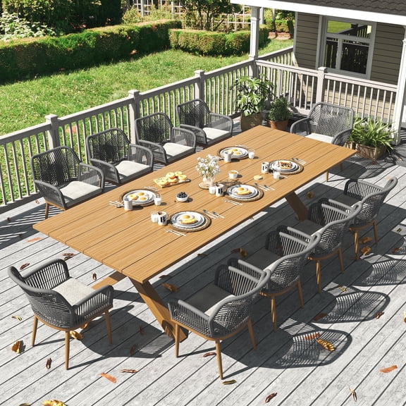 LayinSun Outdoor Dining Set for 10, 11 Pieces Patio Furniture Sets with Aluminum Dining Table and Rope Weave Chairs