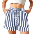 thumbnail image 7 of YTCAMLO Striped Womens Wide Leg Shorts Casual Elastic Waist Lounge Shorts with Pockets Drawstring Loose Fit Beach Shorts, 7 of 7