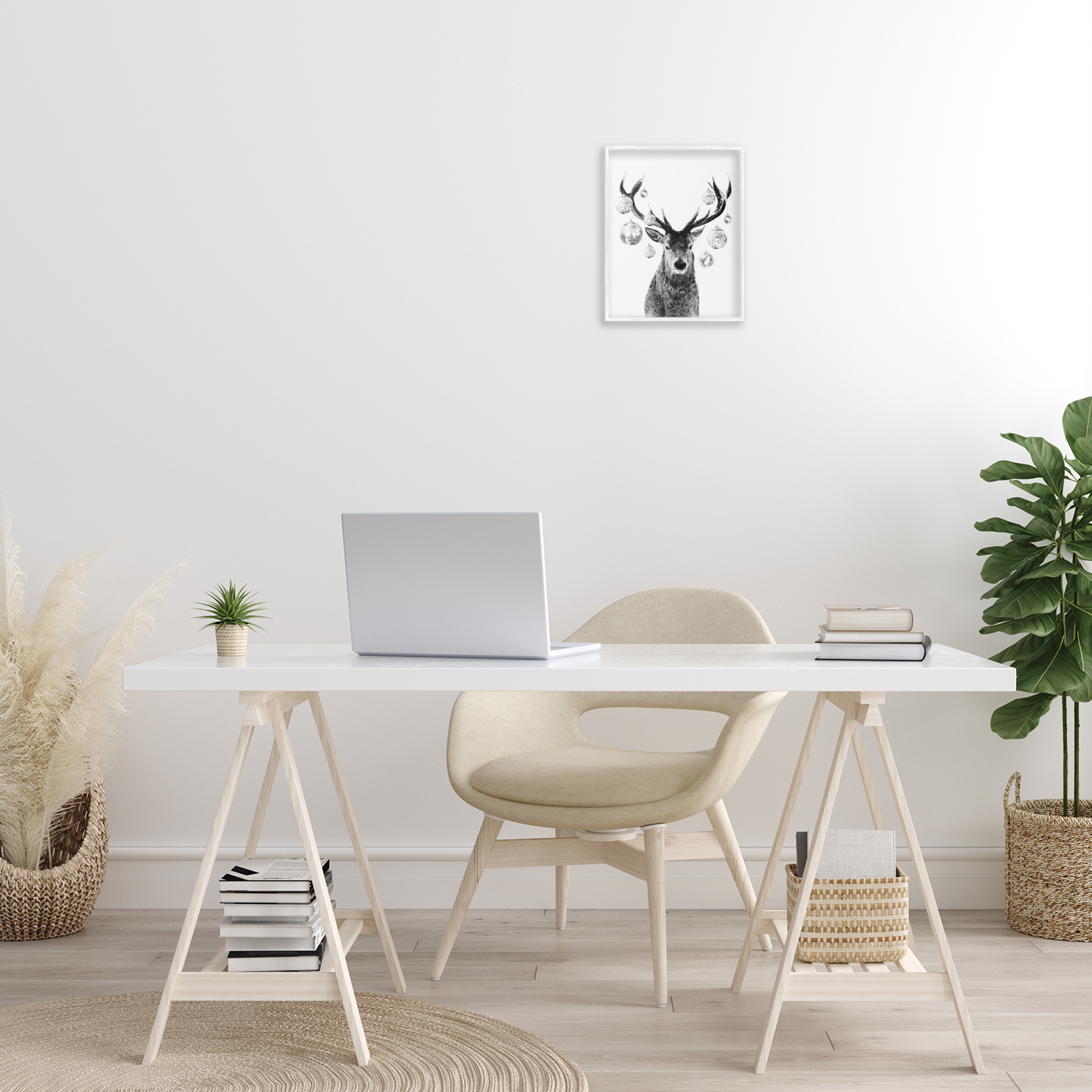 Stupell Industries Deer with Disco Balls Animals & Insects Painting White Framed Art Print Wall Art, 11 x 14