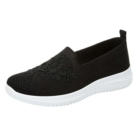 Pyhlmscde Women s Sneaker Closed Toe Wedge Orthopedic Mesh Cushion Shoes Slip-on Non Slip Sneakers with Arch Support Floral Embroidered Casual Shoes