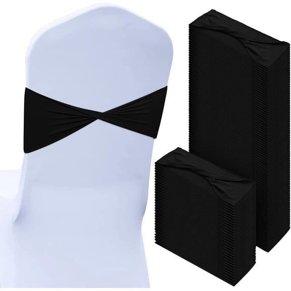150 Pcs Spandex Chair Sashes Bows Stretch Chair Cover Bands Elastic Ties Bands Slider Sashes Without Buckle Decorations for Wedding Party Events Ceremony Birthday(Black)