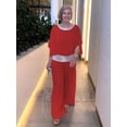 thumbnail image 4 of Traje de mujer con pantalones anchos y camisa de murciélago a juego con lentejuelas y cuello redondo, 4 of 6