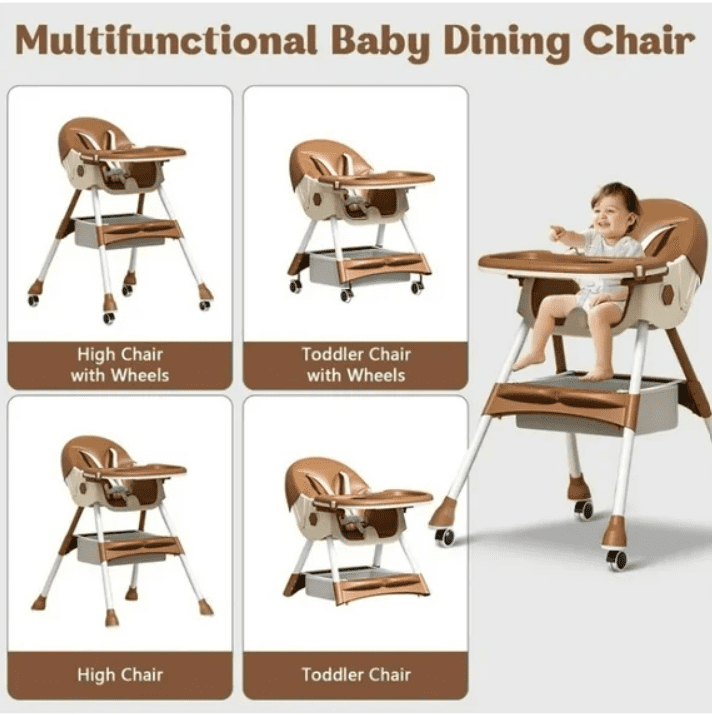 LHUAI Folding High Chair for Babies, Multi-Use Adjustable Baby High Chairs with 5-Point Safety Harness, Easy Clean and Comfortable Feeding Chair