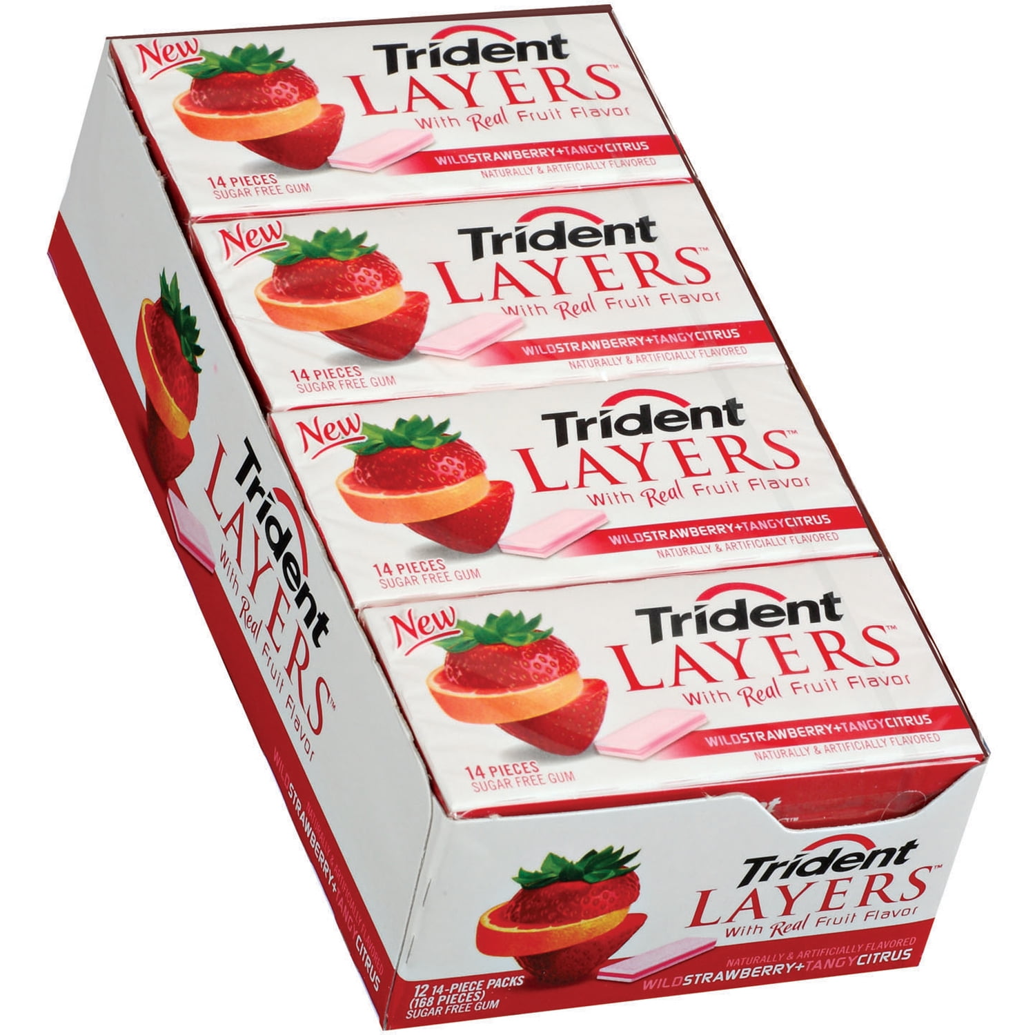 Trident Layers Gum Wild Strawberry Tangy Citrus Sugar Free, 14 Piece Packs, 12 Ct by Mondelez