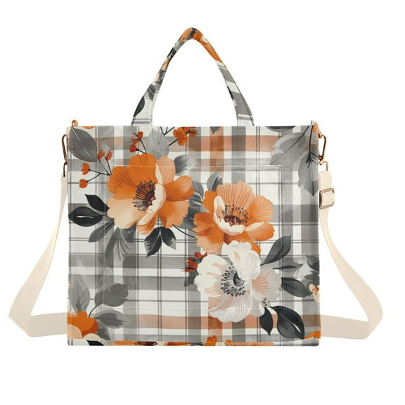 FORMRS Womens Corduroy Tote Bag Crossbody Shoulder Handbag with Pocket, Plaid Floral