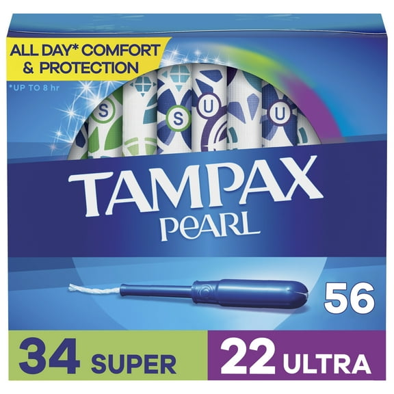 Tampax Pearl Tampons Multipack, with LeakGuard Braid, Super/Ultra Absorbency, Unscented, 56 Count