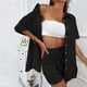 thumbnail image 5 of Conjunto de dos piezas de color liso para mujer: camisa de manga corta con solapa y pantalones cortos. Conjunto informal de verano (tallas S-XL)., 5 of 8
