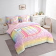 thumbnail image 3 of Homewish Ribbon Initial D Letter Bedding Comforter Set 7pcs, Dreamy Cartoon Rainbow Queen Bedding Sets, Glitter Stars Print Reversible Queen Sheet Sets, Super Cozy Room Decor, 3 of 7