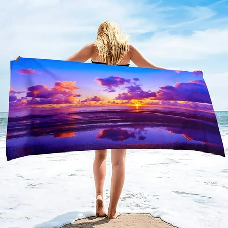 Beach Bath Pool Absorbent Towel,Beach Seaside Sunset Beach Waves Coastal,Light Weight Washcloth Quick Dry Sand Free Pool Towels (9)