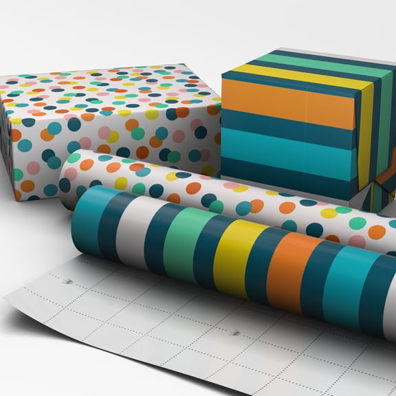 Hallmark 2-Pack Wrapping Paper Roll Bundle (Classic Stripes and Colorful Geometrics) 45 sq. ft. total