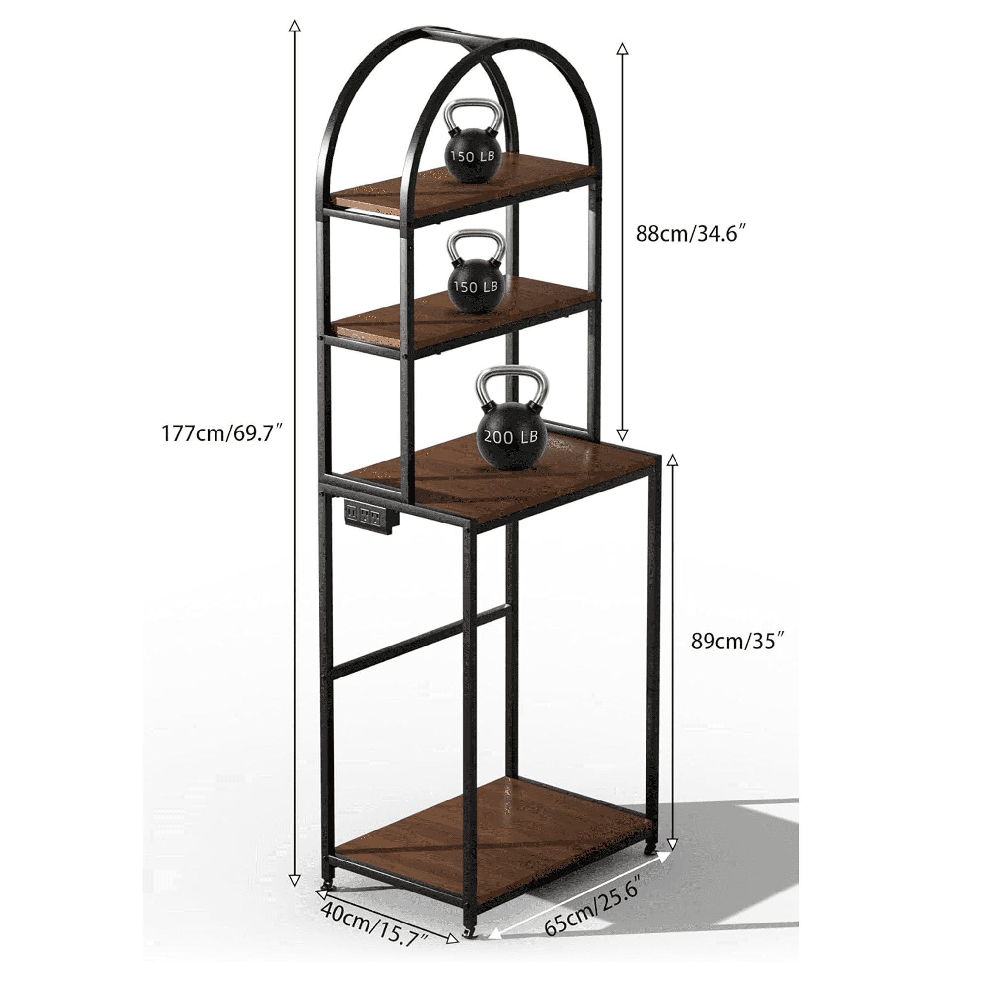Fridge Stand with Power Outlet and Wheels, 4-Tier Mini Fridge Cabinet with Storage, Kitchen Storage Shelf Rack for Living Dining Room