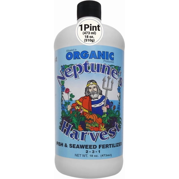 Fish & Seaweed Liquid Fertilizer (2-3-1) - 18oz Pint Plant Food for Garden Indoor Outdoor Organic Vegetables, Flowers, Fruit, Trees Lawns