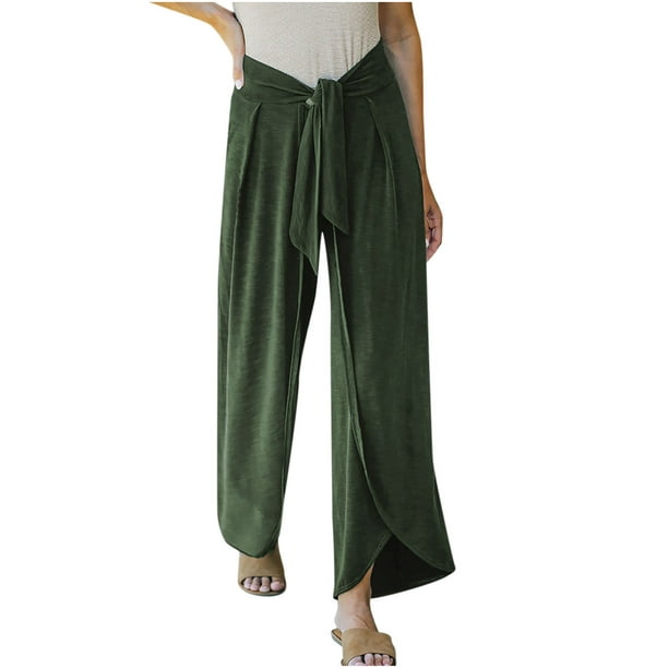 jovati Soft Pajama Pants for Women Fashion Women Summer Casual Solid  Trousers Bandage Split Long Pants