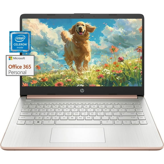 HP 14" Ultral Light Laptop, for Students and Business, Intel Quad-Core Processor, 16GB RAM, 64GB eMMC   256GB Micro SD, 1-Year Office 365, Long Battery Life, Win11 H in S, Rosegold