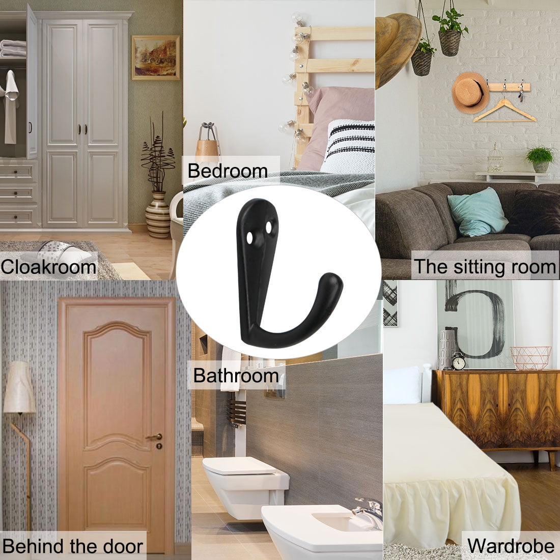 Unique Bargains 4pcs Robe Hook Metal Vintage Design Wall-mounted Hooks for Towel and Keys