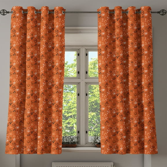 Ambesonne Orange Grommet Curtain, Western Aztec Forms, 50" x 63", Red