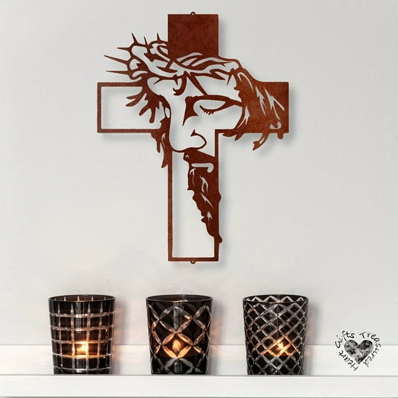 11.8 Inch Jesus Metal Cross Wall Hanging  Rustic Christian Home Decor for Indoor & Outdoor Use Church Gift Faith-Based Wall Art for  Garden, Halloween  Decor，