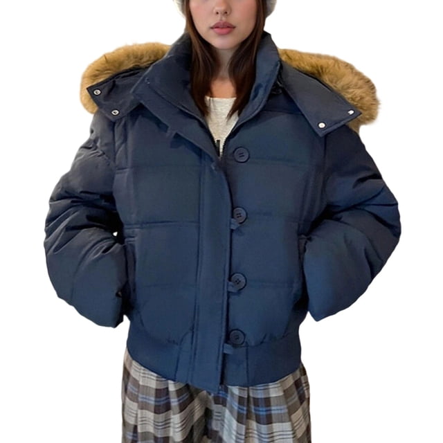 Économies Automne/hiver! srobpty Veste Matelassée à Manches Longues pour Femmes, Veste Décontractée à Capuche Colorée pour Dames Bleu Marine, m