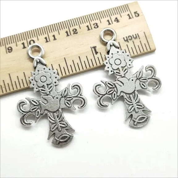 U8MO 2/6/10X Flower cross Antique Silver Charms Pendants for jewelry making 47*30mm-6pcs
