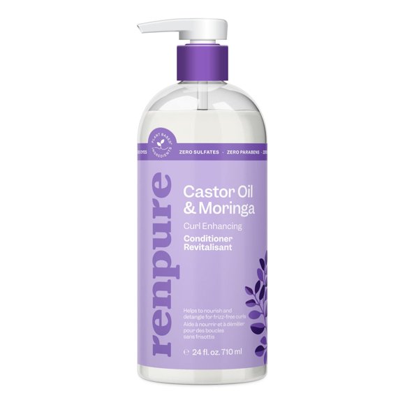 Renpure Huile de ricin & Moringa Conditionneur, à base de plantes - Curl Enhancing - Pour les boucles nourries, démêlées et sans frisottis - Pour les cheveux bouclés - 24 Fl Oz