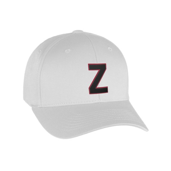Flexfit Baseball Hat Custom Letter Initials A to Z Curved Bill, White Cap Red Bk